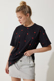Siyah Kalpli %100 Pamuk Oversize Uzun Örme T-Shirt NJ00148