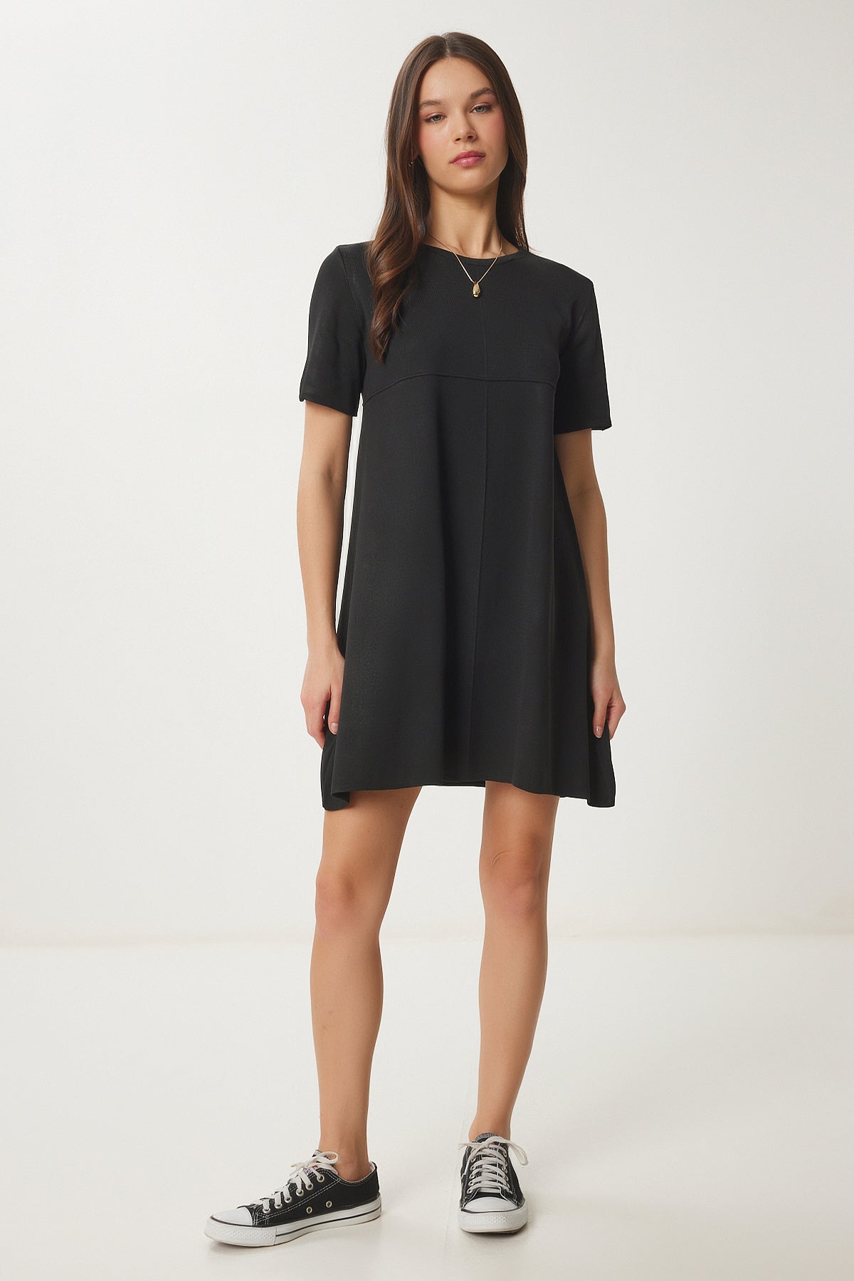Siyah Oversize Basic Triko Elbise UB00368