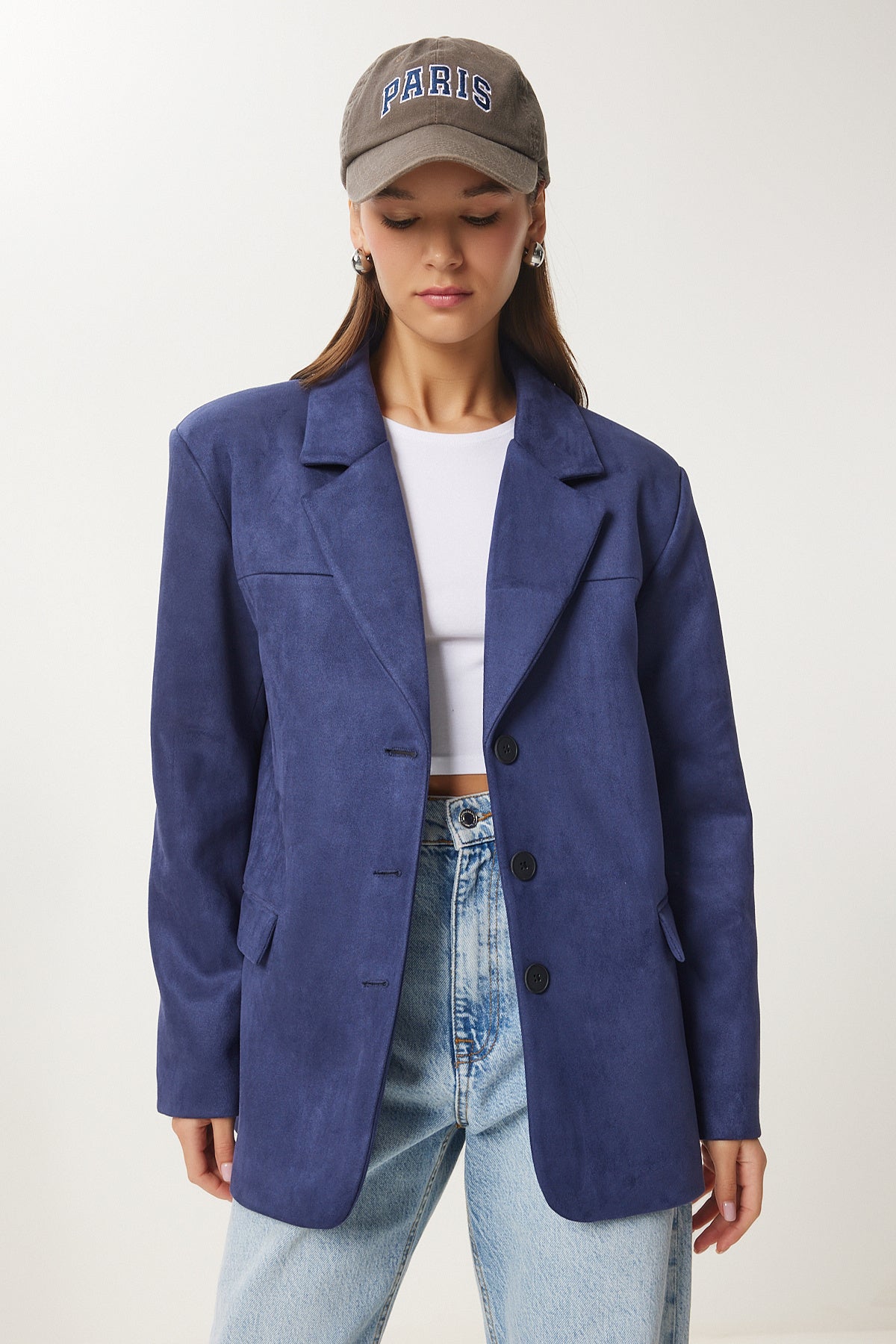 Lacivert Premium Süet Blazer Ceket FN03443