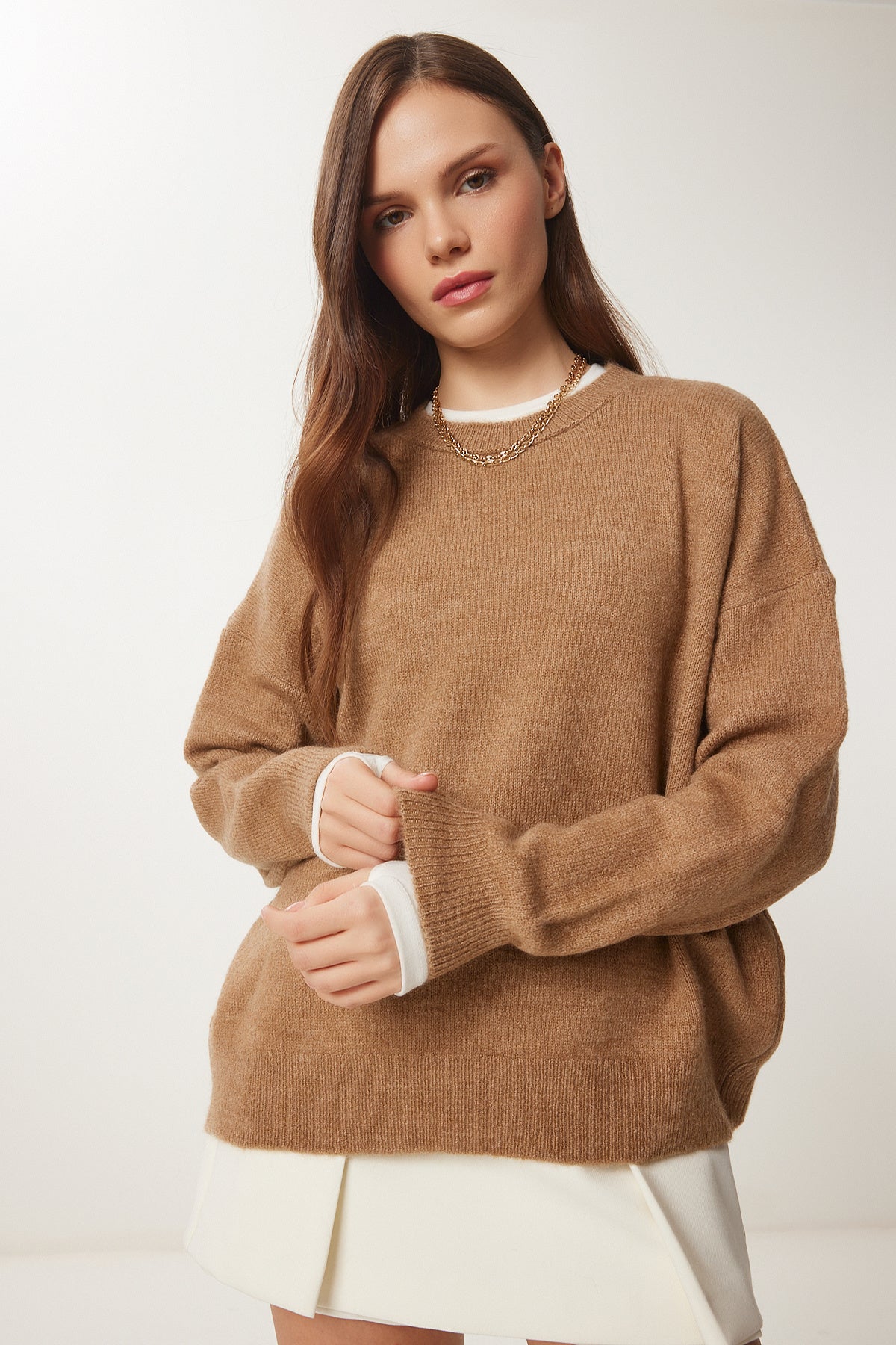 Bisküvi Bisiklet Yaka Oversize Triko Kazak BV00085