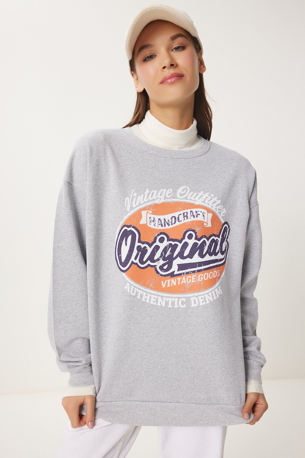 Gri Baskılı Şardonlu Sweatshirt DZ00003