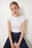 Beyaz Büzgülü Sandy Crop Bluz AN00229