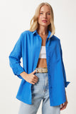 Canlı Mavi Oversize Uzun Basic Gömlek DD00842