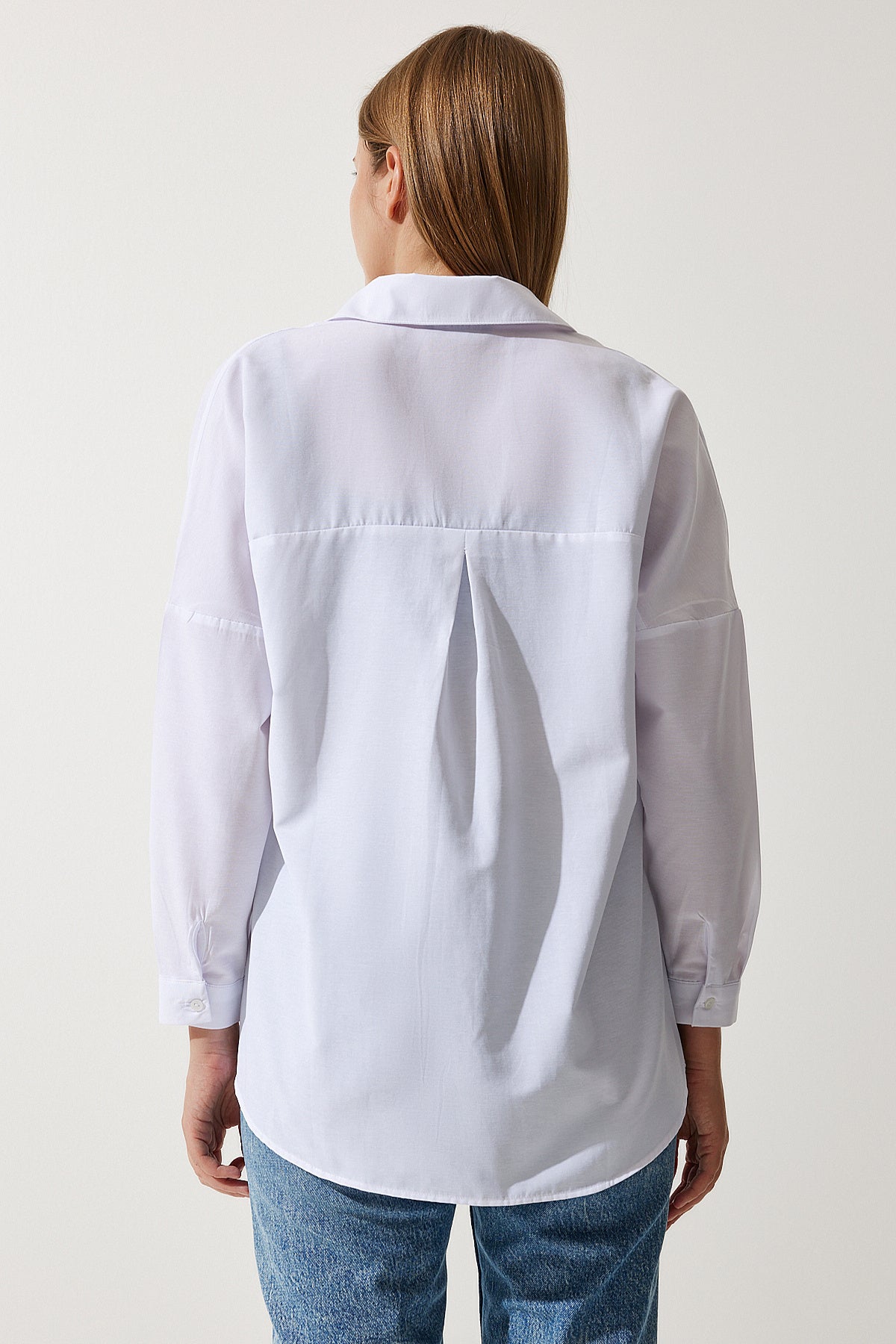 Beyaz Oversize Uzun Basic Gömlek DD00842