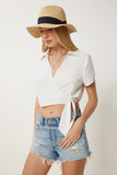Kemik Anvelop Yaka Crop Dokuma Bluz Lİ00122