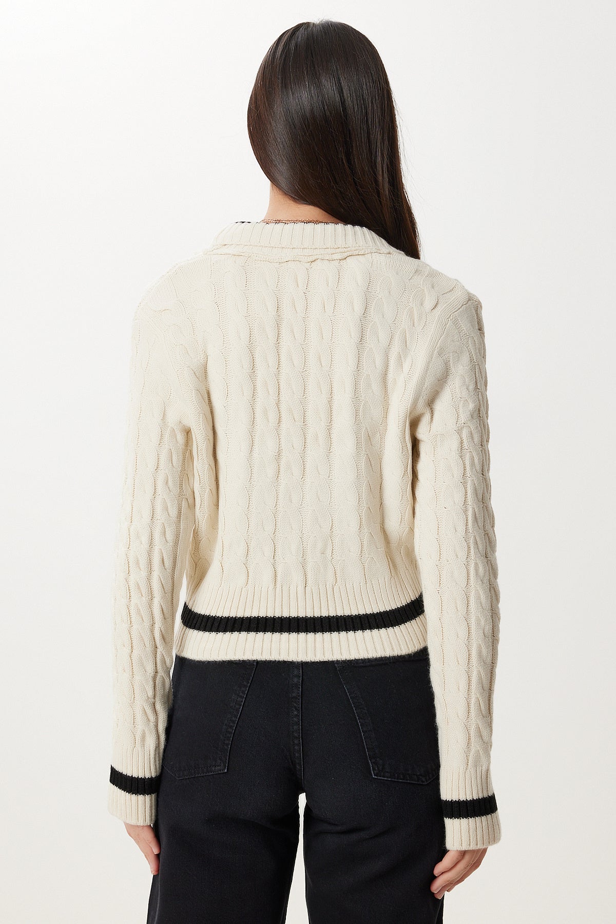 Krem Kontrast Renkli Crop Triko Kazak RW00007