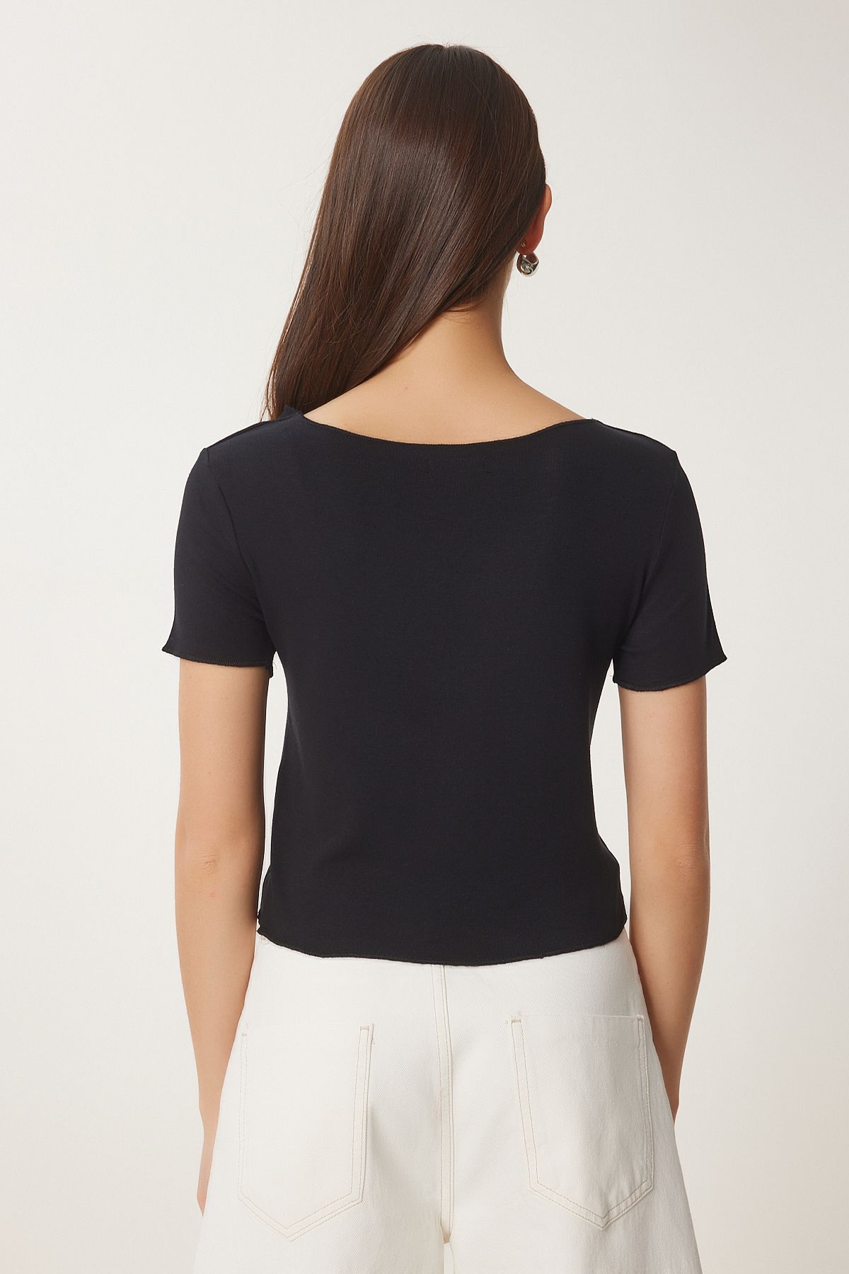 Siyah Fiyonklu Örme T-Shirt MC00296