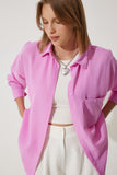 Açık Pembe Oversize Keten Ayrobin Gömlek DD01222