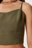 Haki Askılı Crop Keten Bluz MX00219