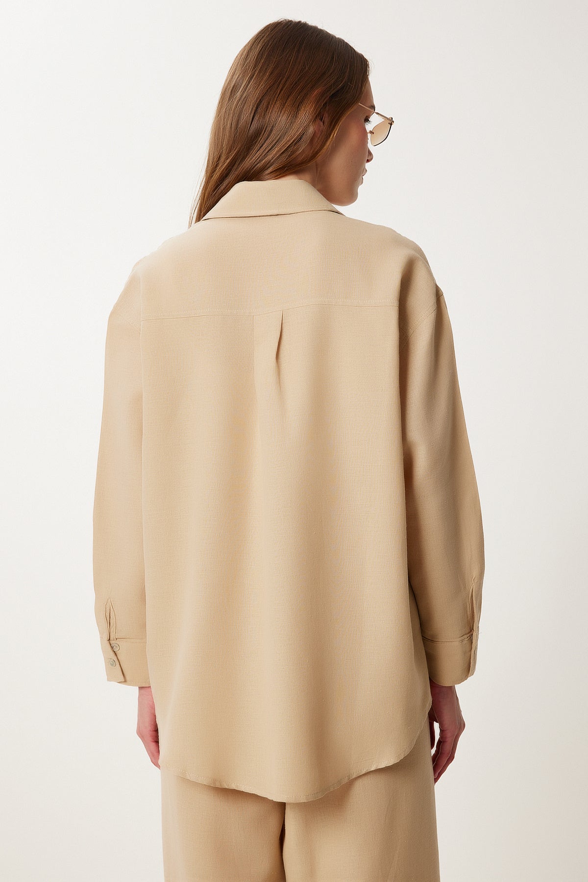 Bej Oversize Keten Gömlek Pantolon Takım WF00118