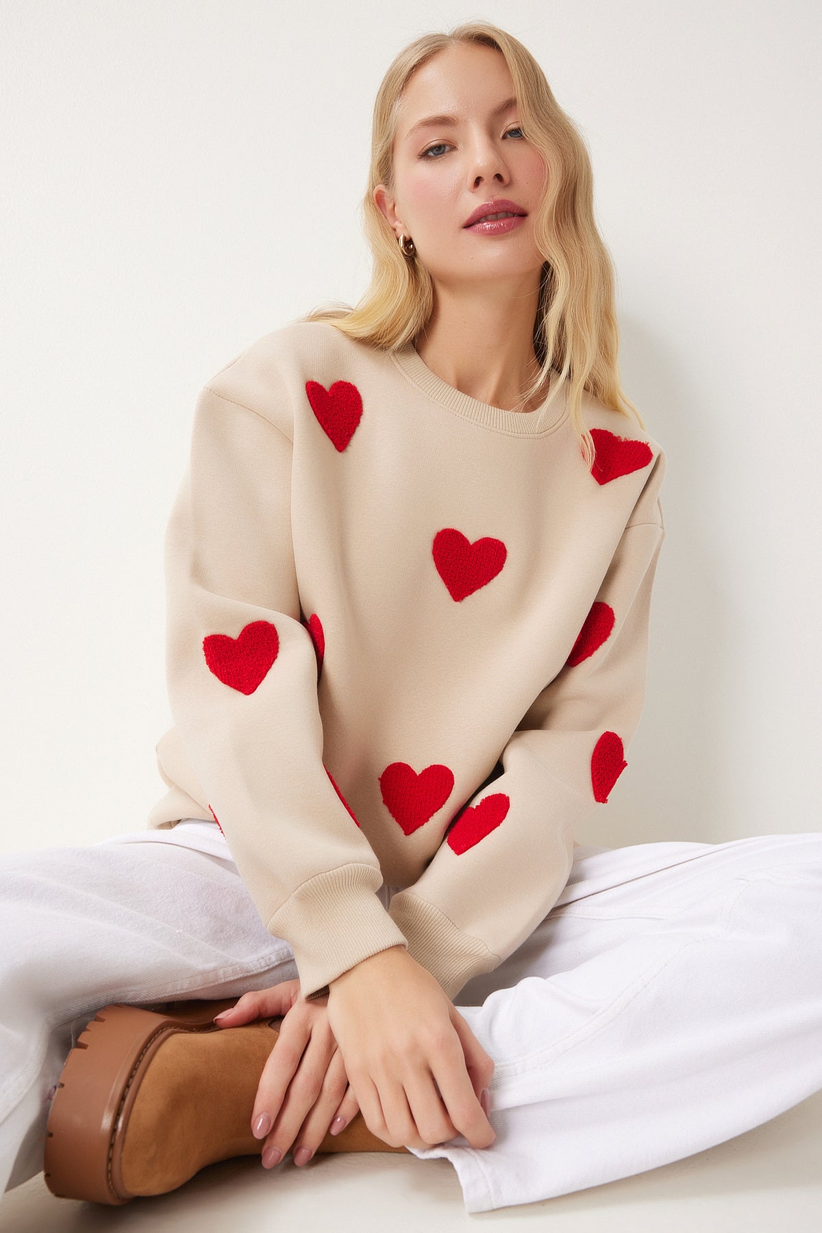 Bisküvi Kalpli Dokulu Şardonlu Örme Sweatshirt MP00030