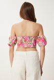 Pembe Sarı Desenli Crop Viskon Bluz CR00510