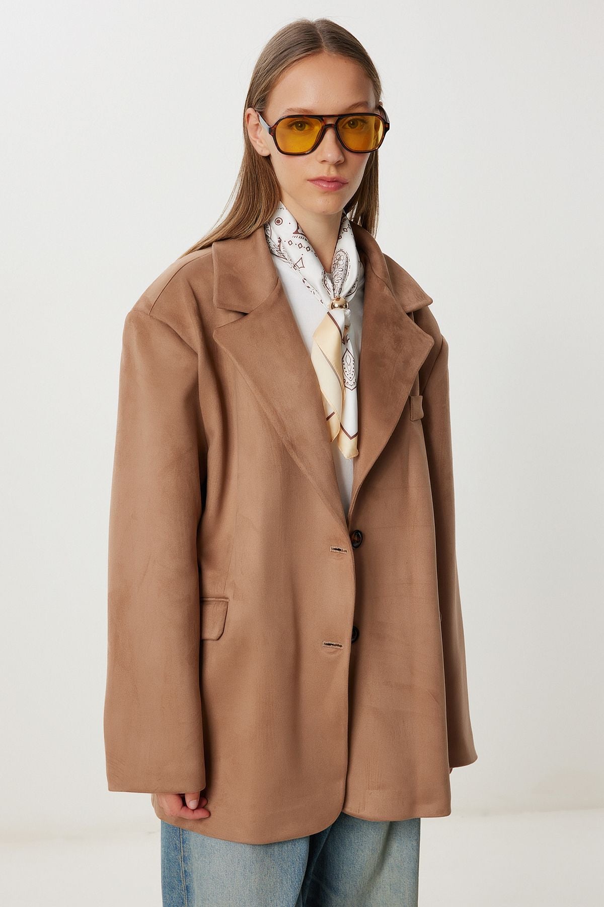 Camel Oversize Premium Süet Ceket KT00016