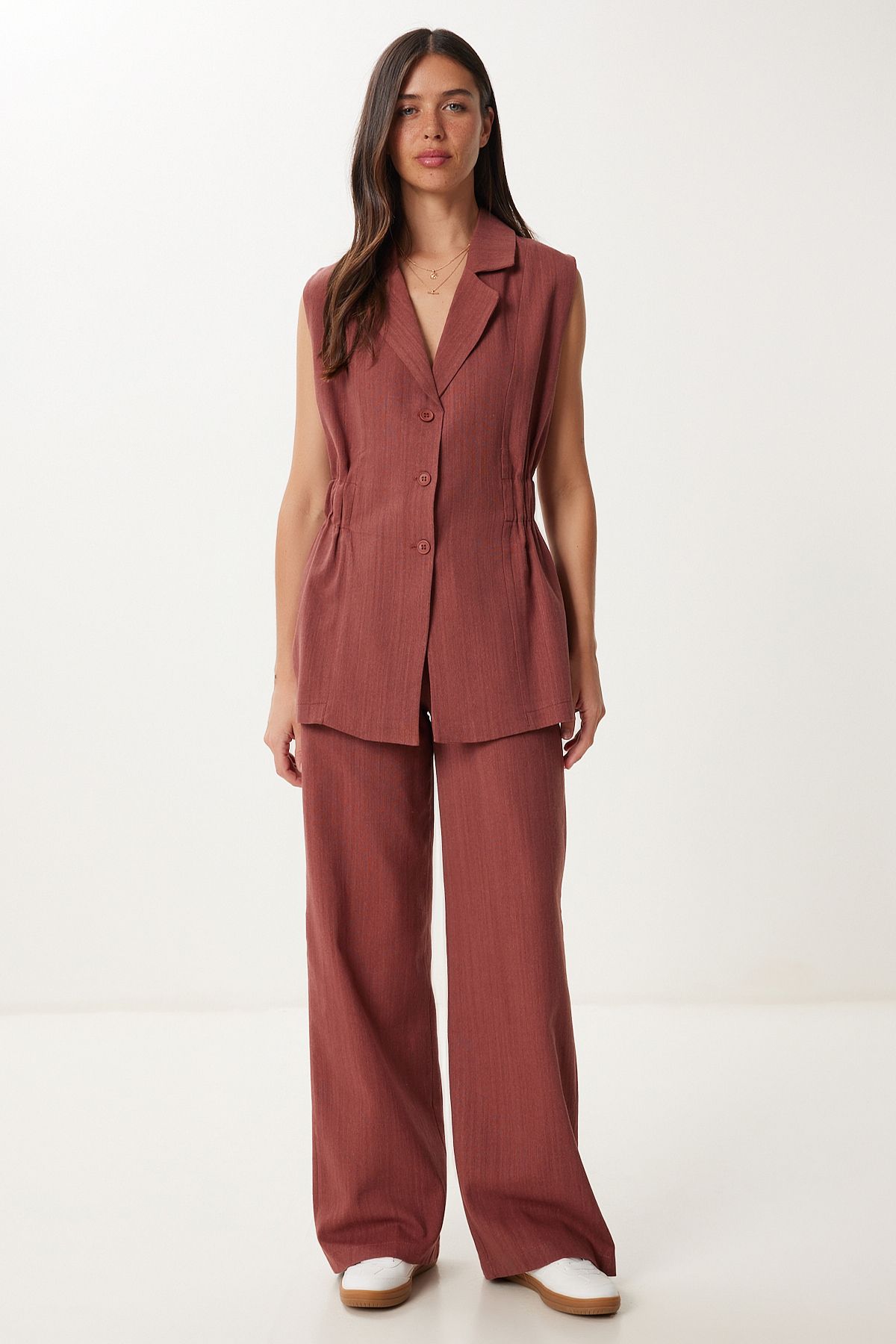 Bordo Keten Yelek Pantolon Takım NO00025
