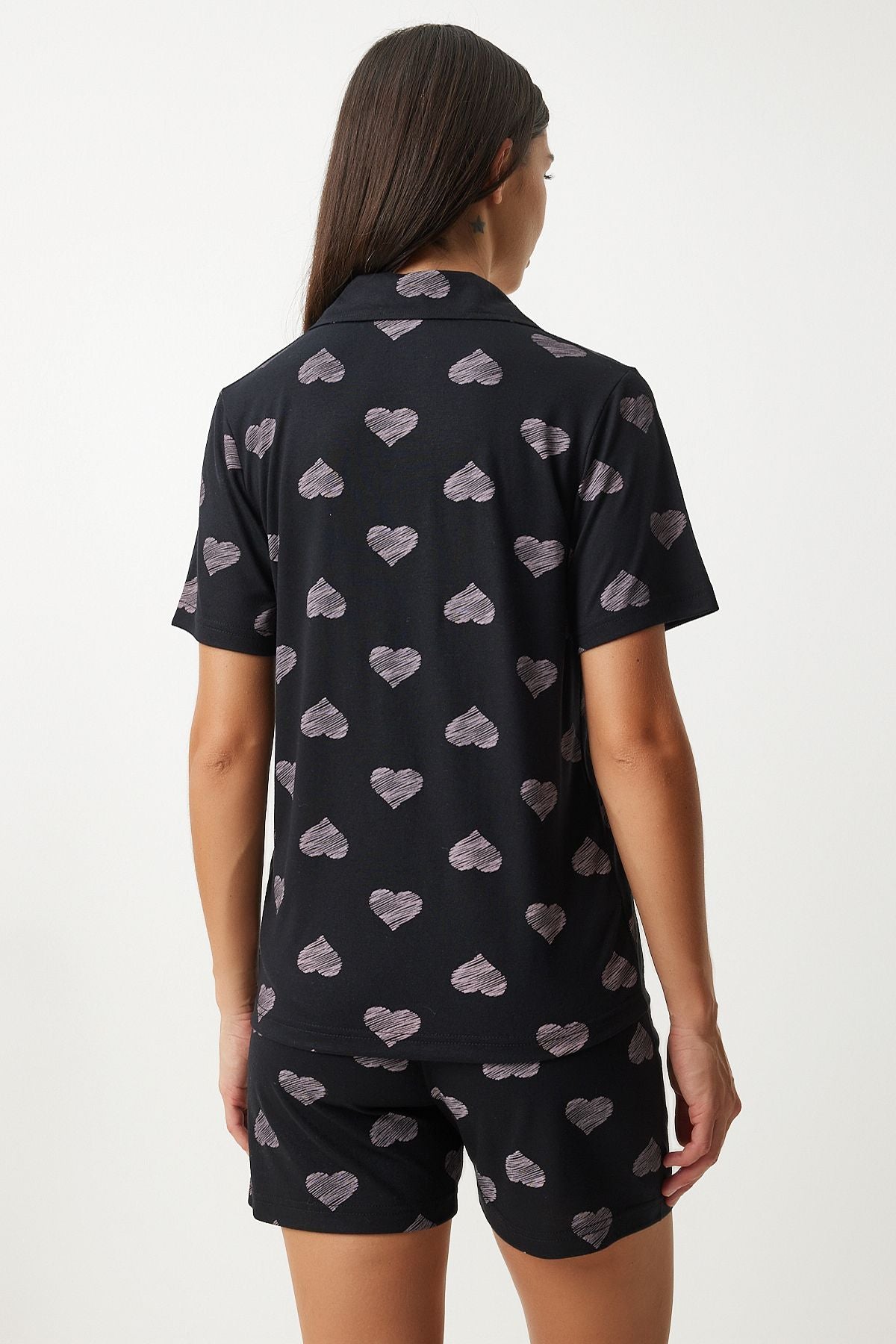 Siyah Kalpli Gömlek Şort Pijama Takımı EC00041