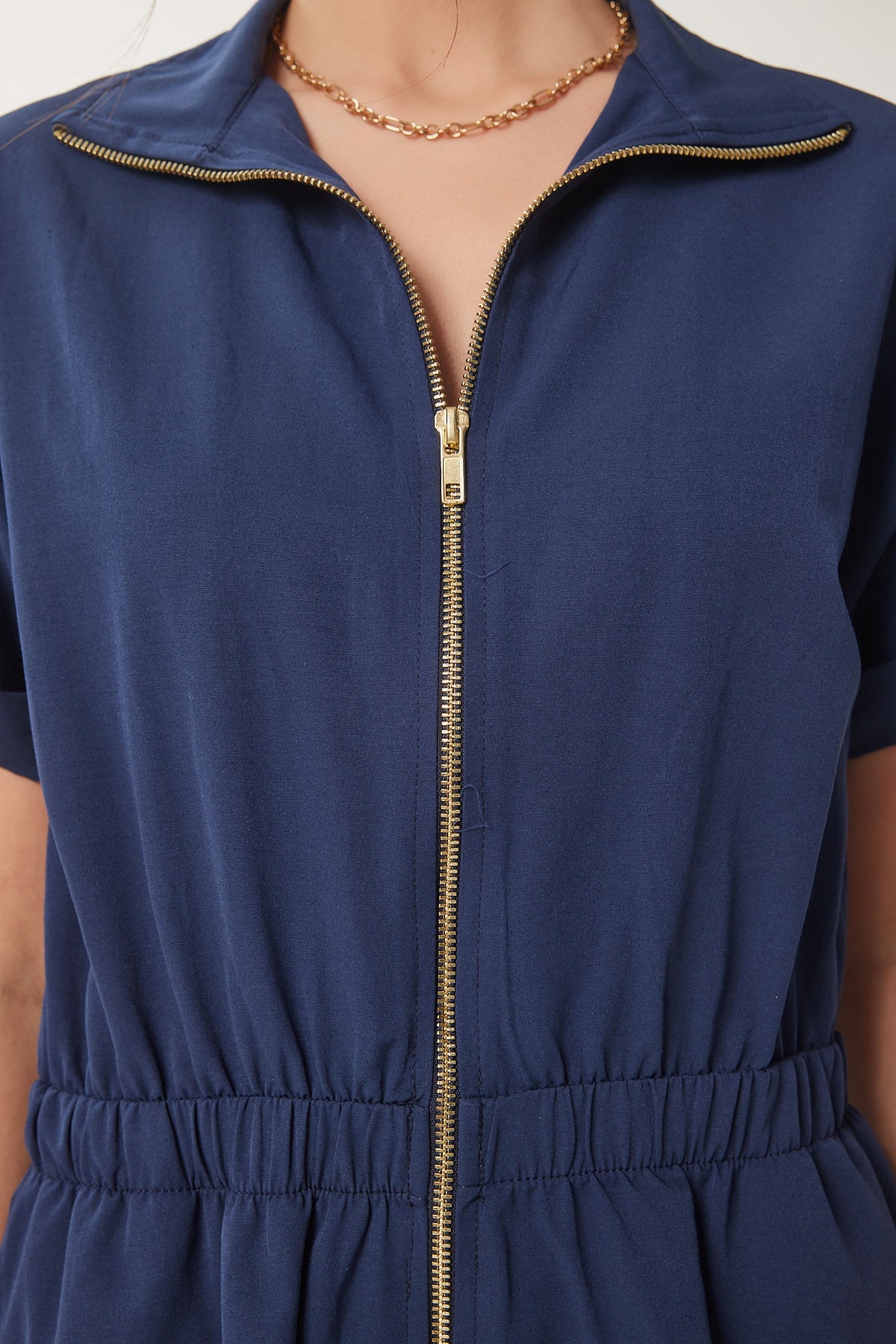 Lacivert Fermuarlı Midi Poplin Elbise UB00375