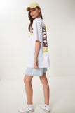 Beyaz Baskılı Pamuklu Örme T-Shirt ZV00300