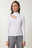 Beyaz Cut Out Detaylı Fitilli Örme Bluz GT00065