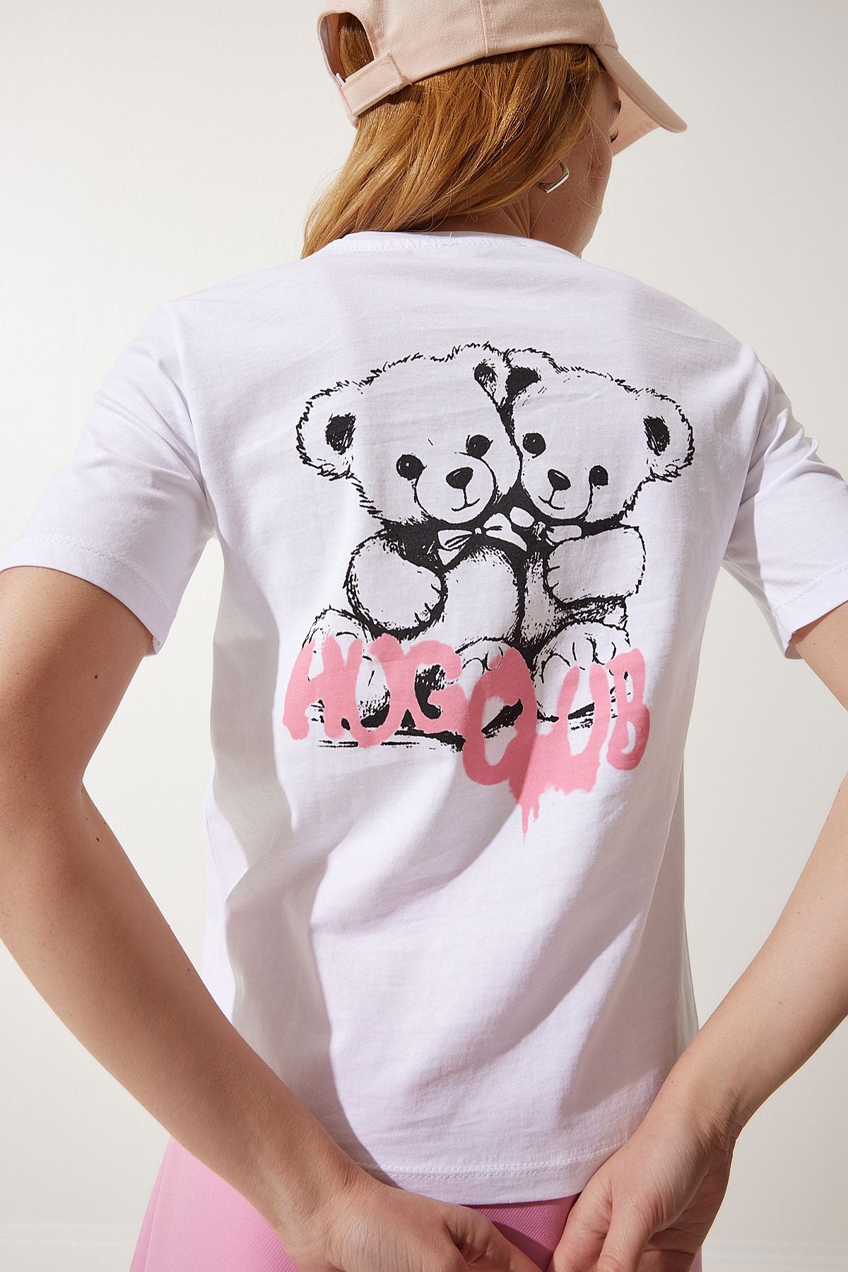 Beyaz Ayıcık Baskılı Örme T-Shirt MC00277
