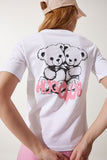 Beyaz Ayıcık Baskılı Örme T-Shirt MC00277