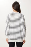 Beyaz Siyah Çizgili Oversize Örme Sweatshirt ZV00339
