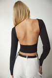 Siyah Arkası Açık Örme Crop Bluz TO00104