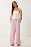 Şeker Pembe Geniş Paça Keten Pantolon DP00261