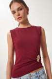 Bordo Gold Tokalı Sandy Örme Bluz KH00098