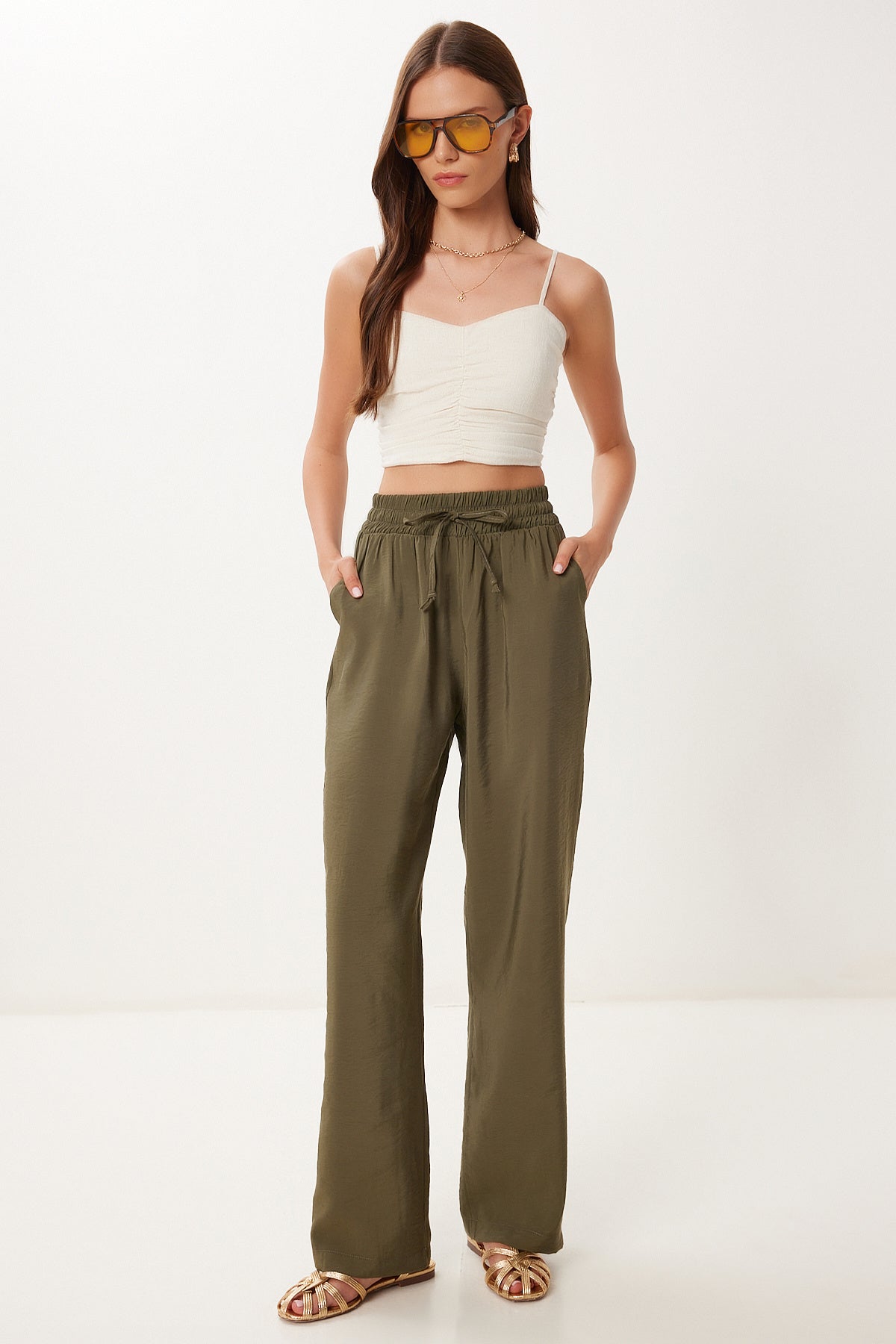 Haki Geniş Paça Yazlık Modal Pantolon BV00157