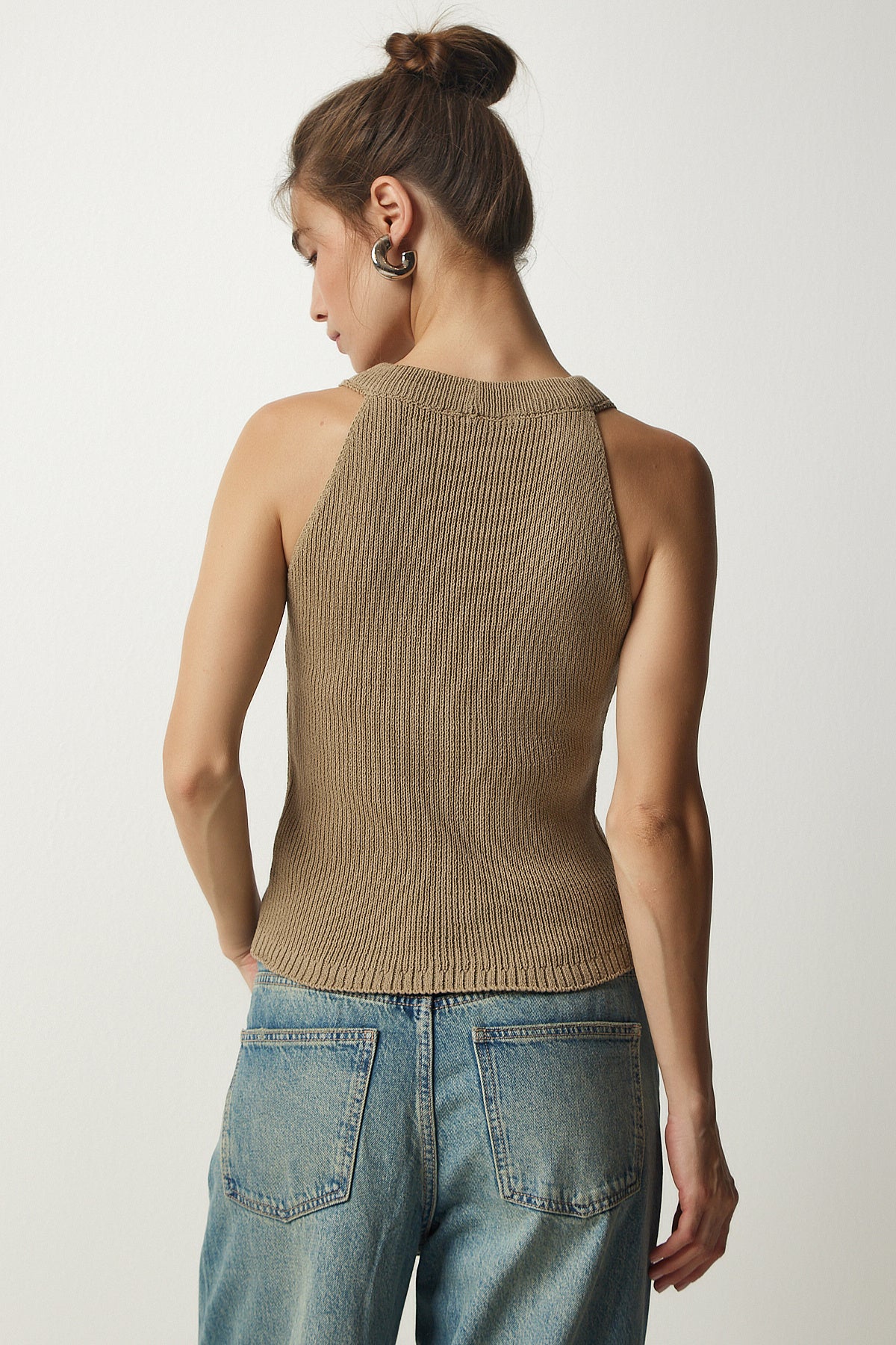 Vizon Halter Yaka Düğmeli Triko Yelek  FN03118