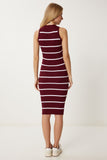 Bordo Çizgili Yazlık Triko Bodycon Elbise NS00442