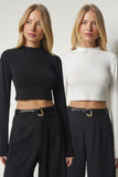 Siyah Ekru Dik Yaka 2’Li Paket Sandy Crop Bluz MC00222