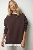 Kahverengi Fermuar Detaylı Şardonlu Örme Sweatshirt UB00148
