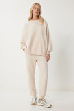 Krem Bisiklet Yaka Oversize Örme Eşofman Takımı FN03456