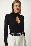 Siyah Cut Out Detaylı Viskon Örme Bluz RX00039