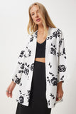 Beyaz Desenli Viskon Kimono EN00615