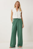 Koyu Yeşil Geniş Paça Keten Pantolon DP00261