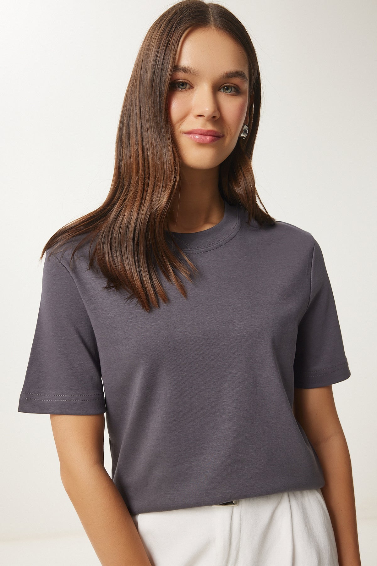 Siyah Füme 2'Li Paket Pamuklu Basic Örme T-Shirt AG00002