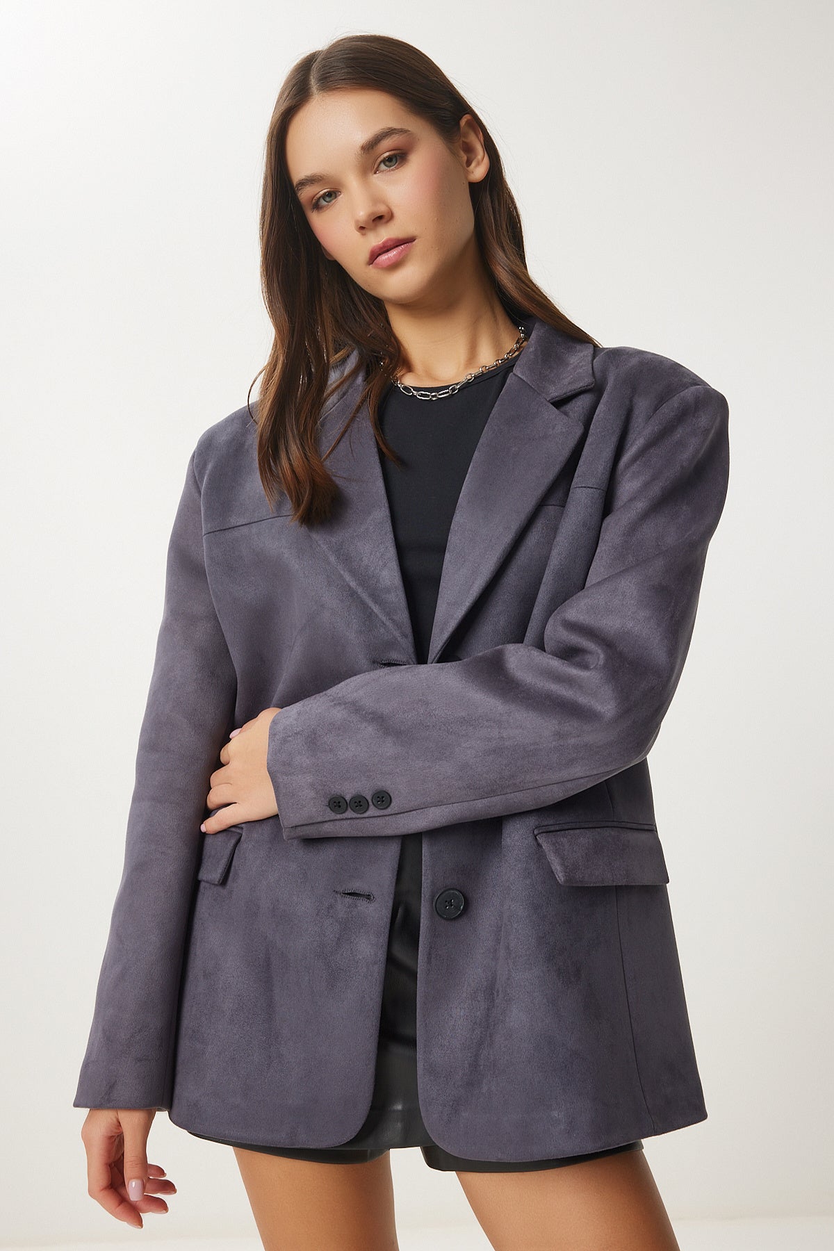 Antrasit Premium Süet Blazer Ceket FN03443