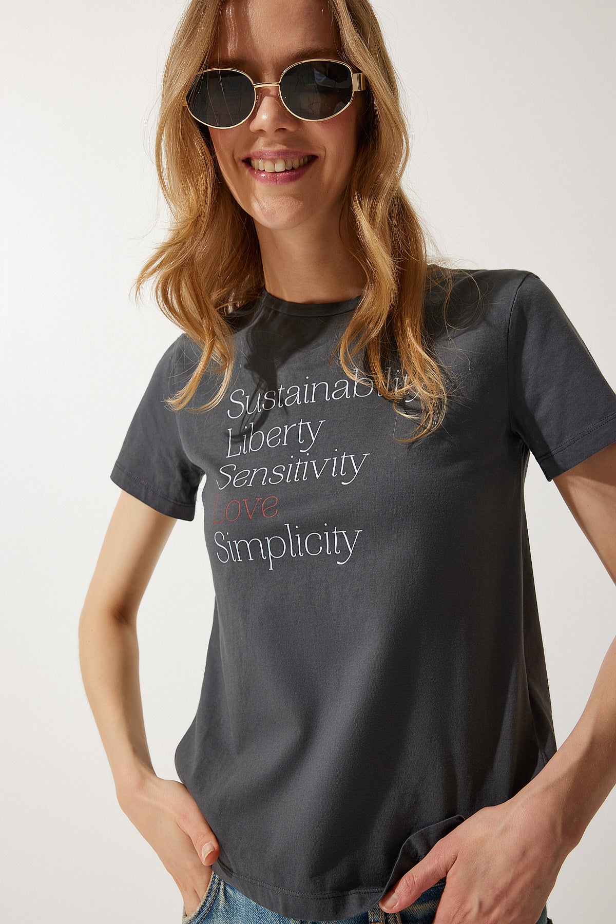 Füme Baskılı %100 Pamuk Örme T-Shirt WO00036