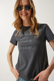 Füme Baskılı %100 Pamuk Örme T-Shirt WO00036