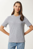 Gri Melanj Pamuklu Basic Örme T-Shirt AG00001