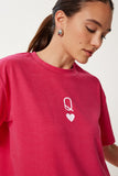 Koyu Pembe Baskılı Oversize Örme T-Shirt AN00245