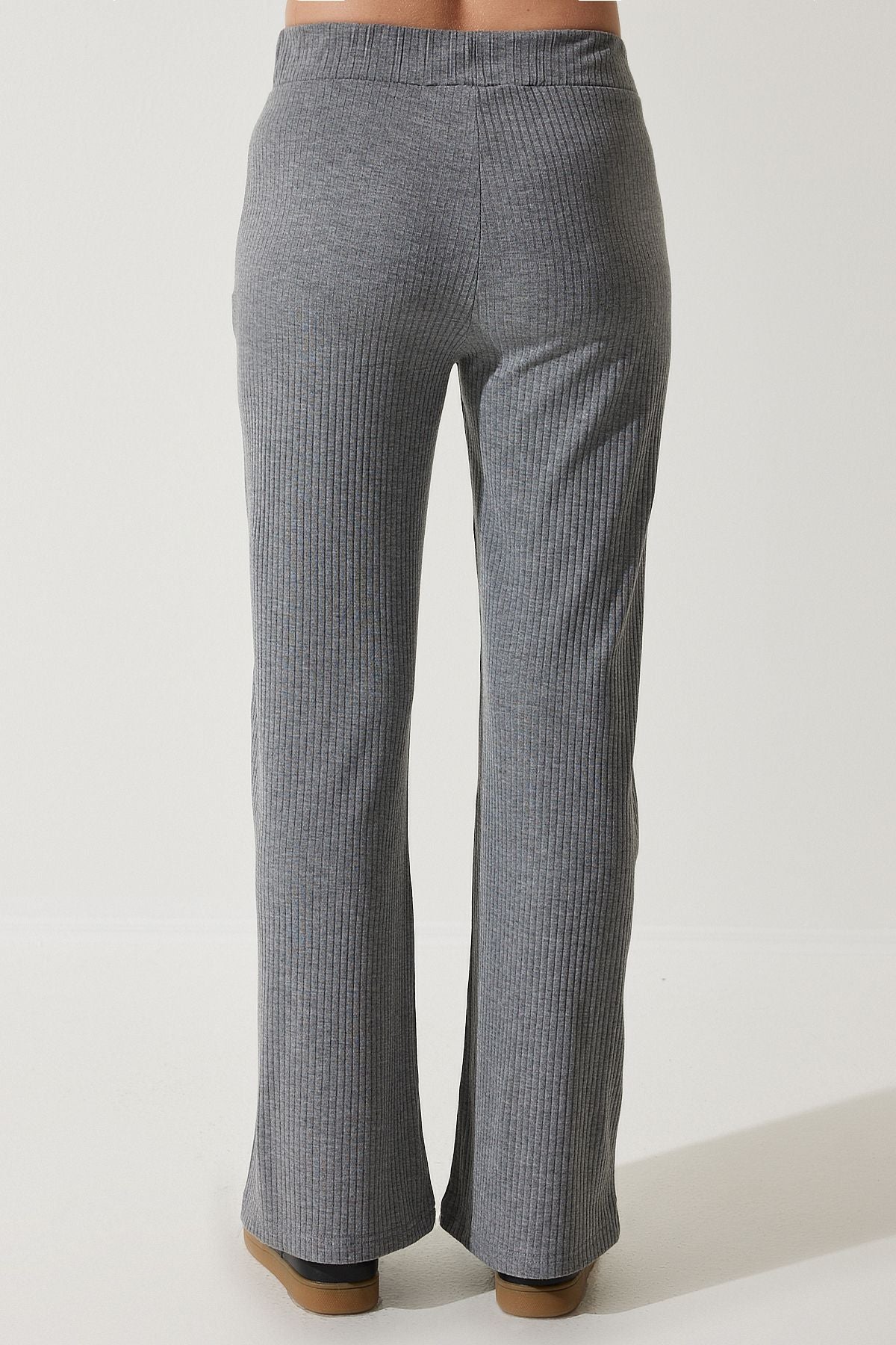 Gri Fitilli Örme Bluz Pantolon Takım KH00088