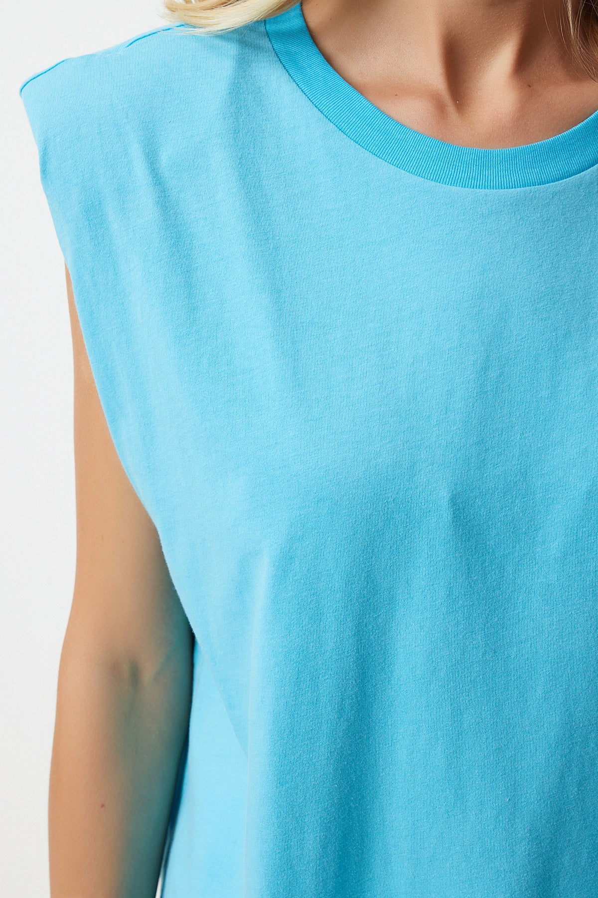 Canlı Mavi Vatkalı Kolsuz Örme T-Shirt HY00015