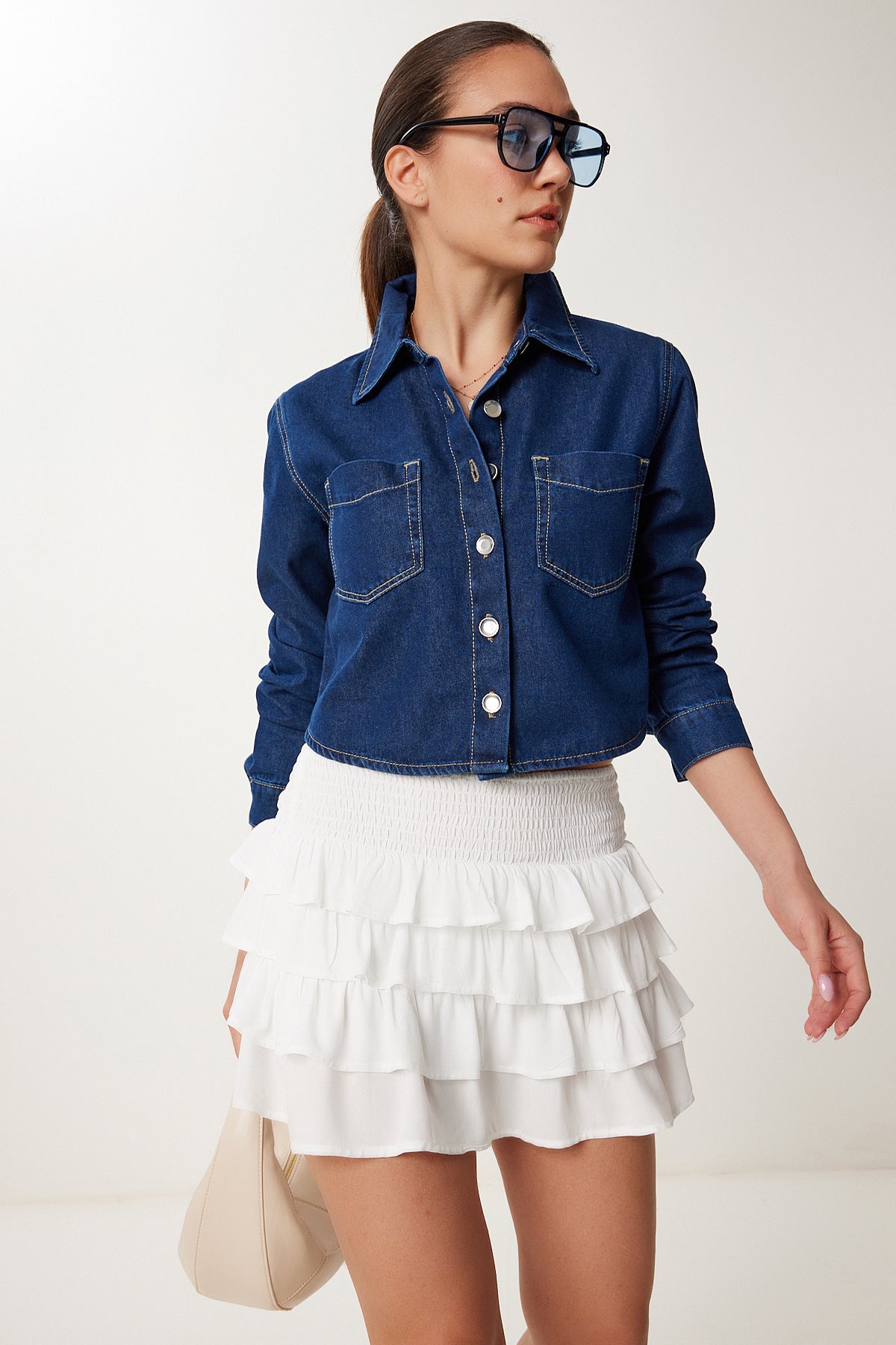 Koyu Mavi Cep Detaylı Denim Ceket SA00038