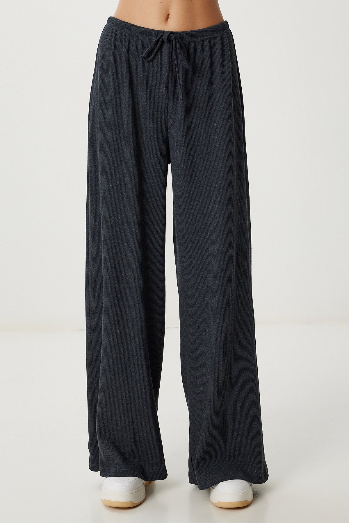 Antrasit Geniş Paça Fitilli Örme Pantolon UB00444
