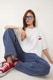 Ekru Oversize Nakışlı Örme T-Shirt ZV00276