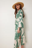 Çağla Yeşili Krem Desenli Kuşaklı Dokuma Kimono JE00001