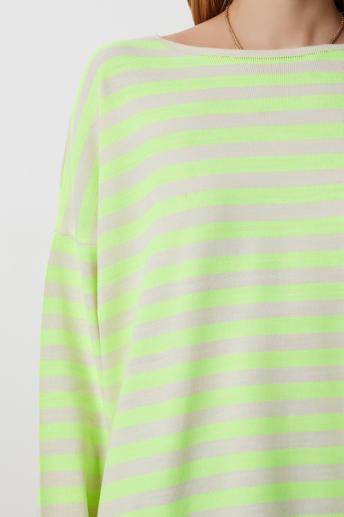 Sarı Krem Çizgili Oversize Triko Kazak Kİ00162